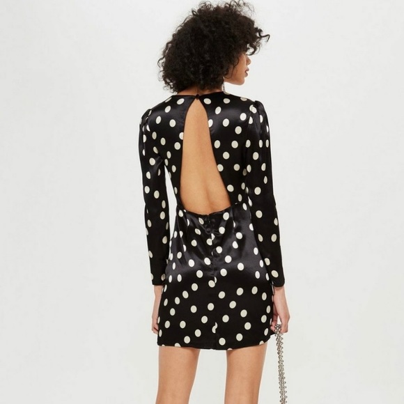 BNWT TOPSHOP black satin polka dot mini dress - Picture 2 of 6